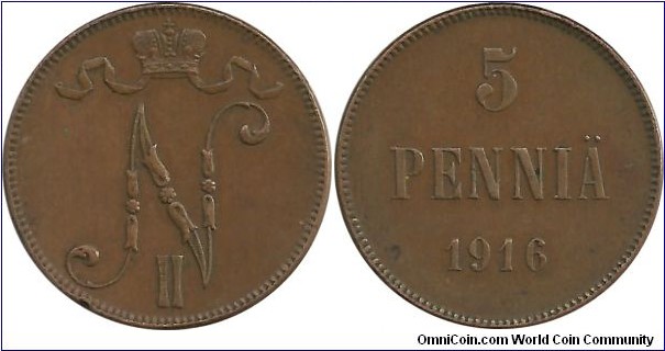 Finland-Russia 5 Pennia 1916