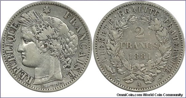 France 2 Francs 1881A