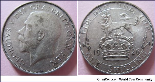 1926 shilling EF, faint lustre poor strike with some rubbing