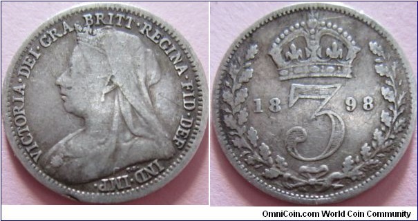 1898 3 pence, fair grade