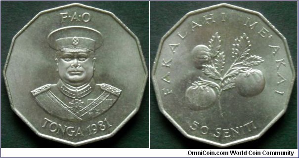 Tonga 50 seniti.
1981, F.A.O.