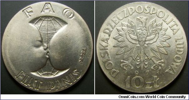 Poland 1971 10 zlot featuring FAO. Proba. Weight: 9.66g. 
