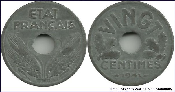 France Vingt(20) Centimes 1941-EF