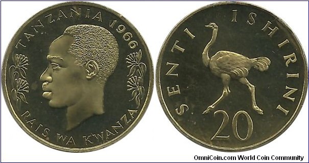 Tanzania 20 Senti 1966-Proof
