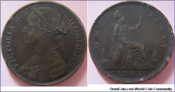 1862 penny EF details but very nasty knocks on reverse