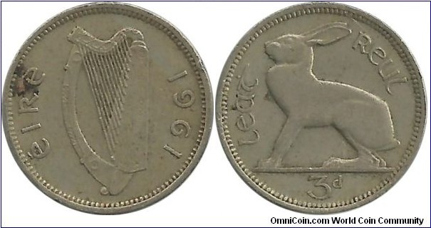 Ireland 3 Pence 1961