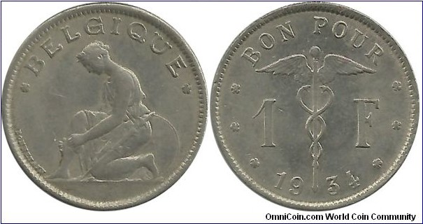 Belgium 1 Franc 1934
