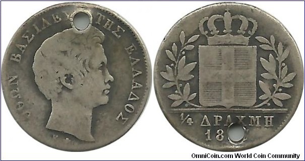 GreeceKingdom ¼ Drahmi 1833 
King Othon I (1832-1862)