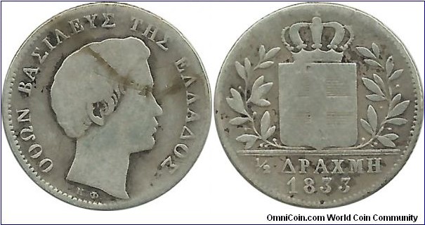 GreeceKingdom ½ Drahmi 1833
King Othon I (1832-1862)
