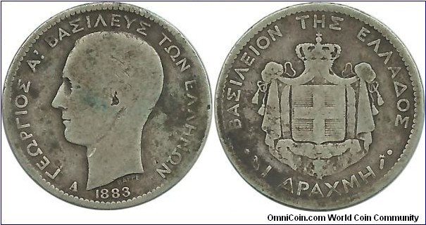 GreeceKingdom 1 Drahmi 1883A
King George I(1863-1913)