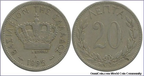 GreeceKingdom 20 Lepta 1895A
King George I(1863-1913)