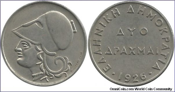 GreeceRepublic 2 Drahmai 1926