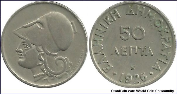 GreeceRepublic 50 Lepta 1926B(1930)