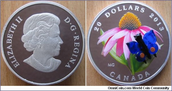 20 Dollars - Butterfly Murano - 31.39 g Ag .999 Proof (with butterfly in Murano glass) - mintage 10,000