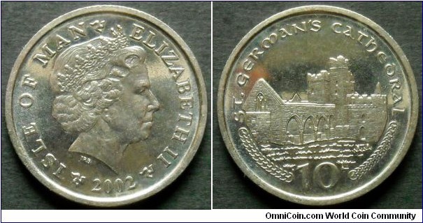 Isle of Man 10 pence. 2002, St. German's Cathedral