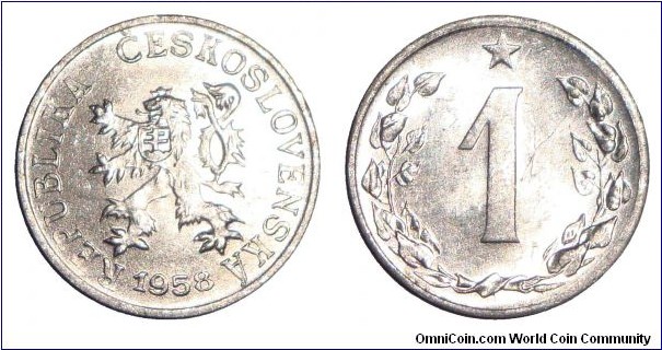 CZECHOSLOVAKIA (PEOPLES REPUBLIC)~1 Haler 1958.