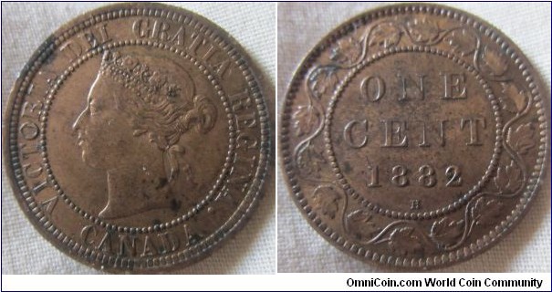 EF grade 1882H cent, full lustre, although faded