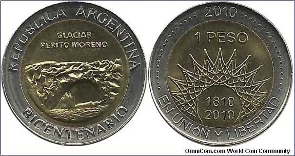 Argentina 1 Peso 2010 - Bicentannary-Glaciar Perito Moreno