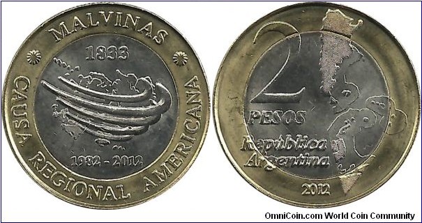Argentina 2 Pesos 2012 - 30th Year of Malvinas War