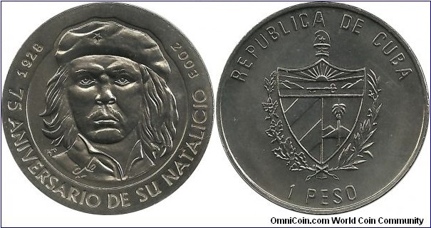Cuba 1 Peso 2003 - 75th Birth Anniversary of Ernesto Che Guevara(CuNi)