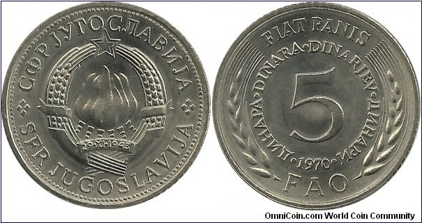 Yugoslavia-SFR 5 Dinara 1970-FAO