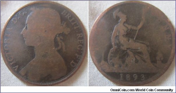 1893 penny Fair grade narrow date type