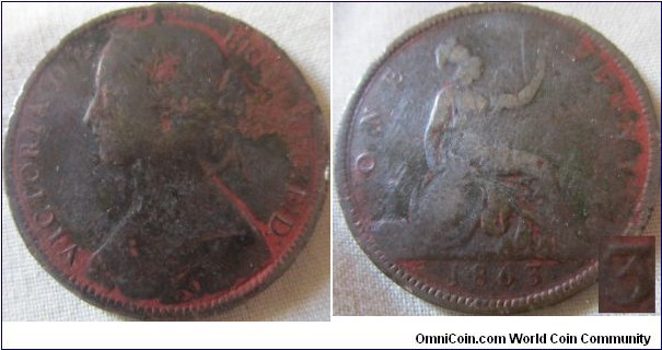 1863 penny, corroded standard 3 hard to tell if over 0
