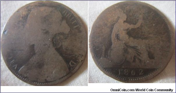 1862 penny fair grade