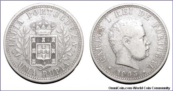 PORTUGUESE INDIA~1 Rupia 1903. Under King: Carlos of Portugal.