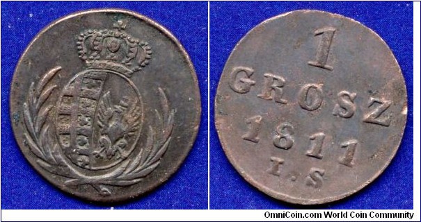 1 grosz.
Sachsen-Polen (Herzogtum Warschau).
Friedrich August von Sachsen (1807 - 1815).


Cu.