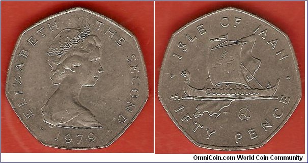 50 Pence 1991 
Drakkar on map of Isle of Man
Triskeles mintmark