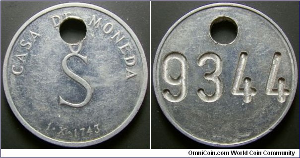 Chile trial strike. Probably issued around 1990s. Struck in aluminum. Weight: 2.60g. 