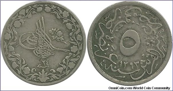 Egypt-Ottoman 1/5 Kurus AH 1293-24 (1900)
