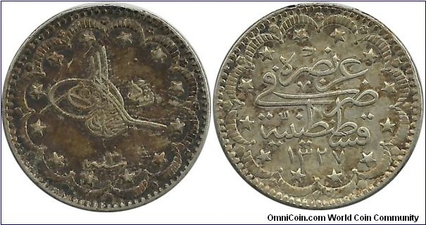 Turkey-Ottoman 5 Kurus AH 1327-3 (1912)