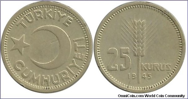 Turkey 25 Kurus 1945