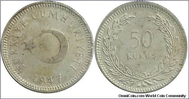 Turkey 50 Kurus 1947