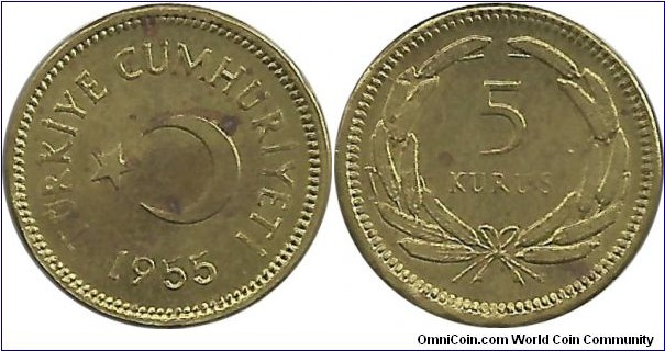 Turkey 5 Kurus 1955