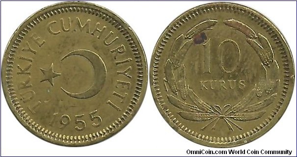 Turkey 10 Kurus 1955