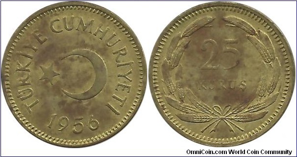 Turkey 25 Kurus 1956