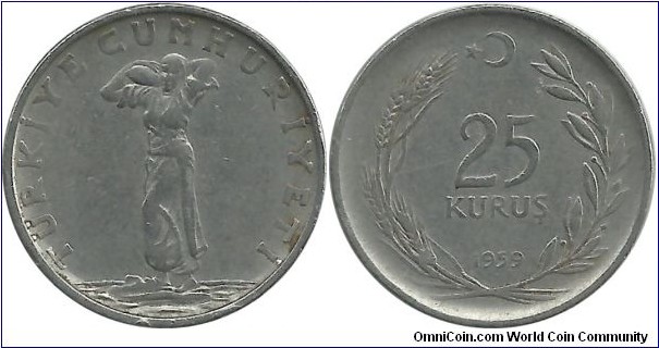 Turkey 25 Kurus 1959