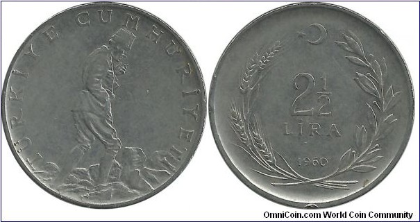 Turkey 2½ Lira 1960