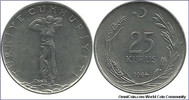 Turkey 25 Kurus 1964