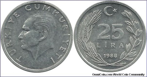 Turkey 25 Lira 1988