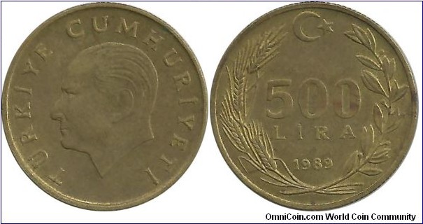Turkey 500 Lira 1989