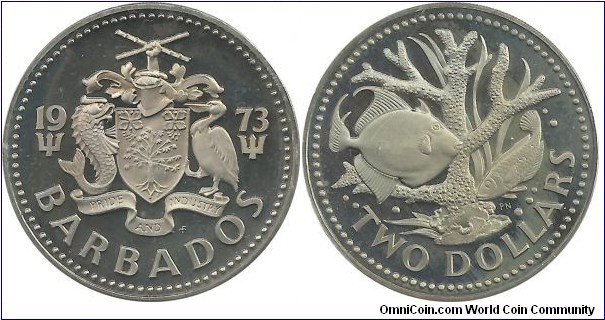 Barbados 2 Dollars 1973
