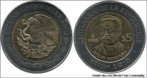 Mexico 5 Pesos 2009 - Centennary of the Revolution (Otilio Montaño Sánchez)