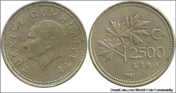 Turkey 2500 Lira 1991