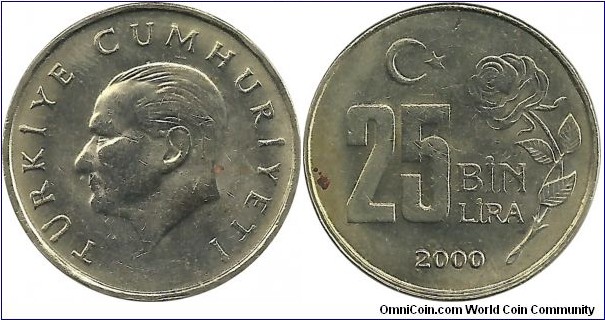 Turkey 25 Bin Lira 2000