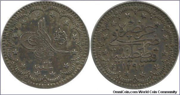 Turkey-Ottoman 5 Kurus AH 1293-32 (1908)