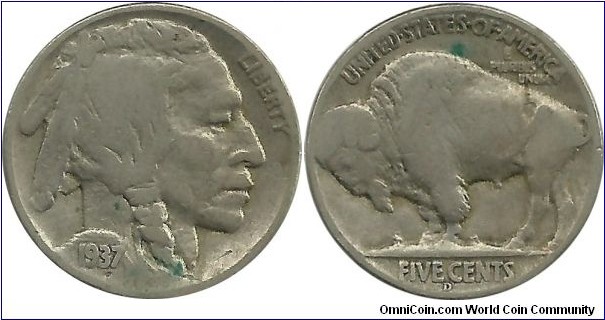 USA 5 Cents 1937D